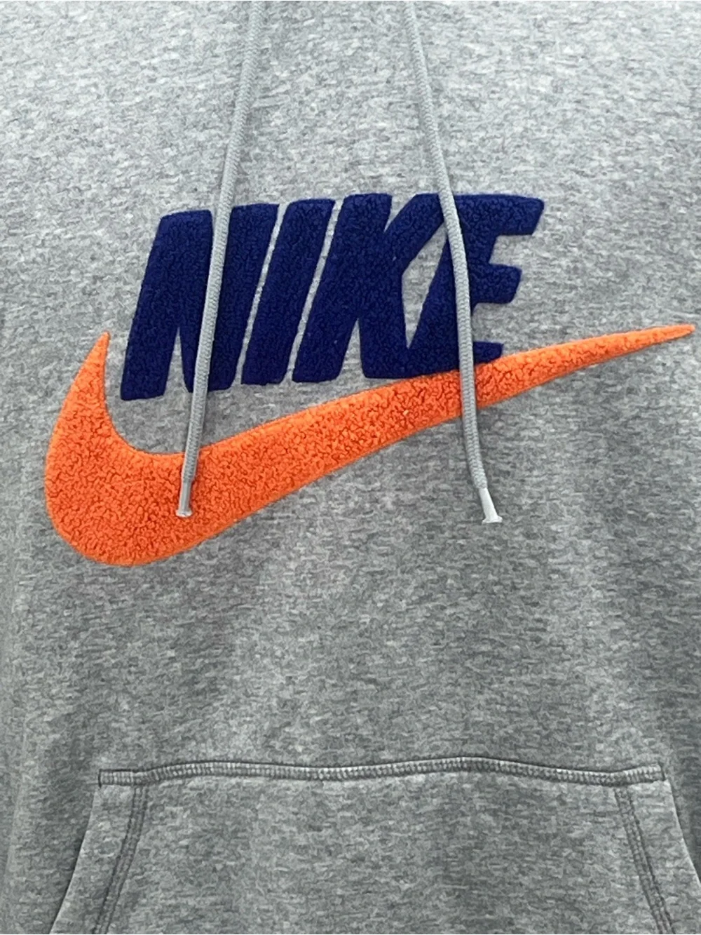 Nike Mens Gray Orange Blue Swoosh Chenille Embroidered Logo Pullover Hoodie  XL